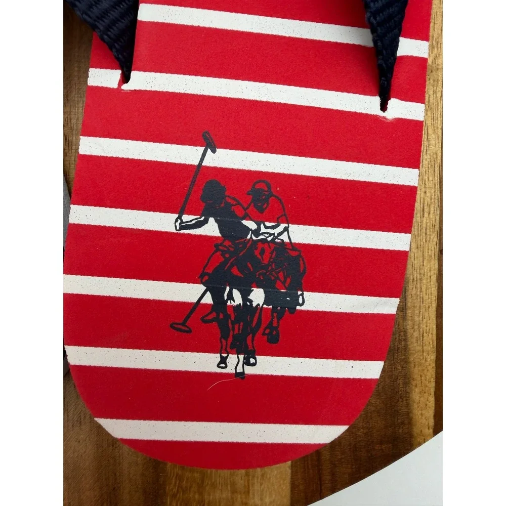 U.S. Polo Assn. Size 5-6 Flip Flops Red White Striped Sandals 1065